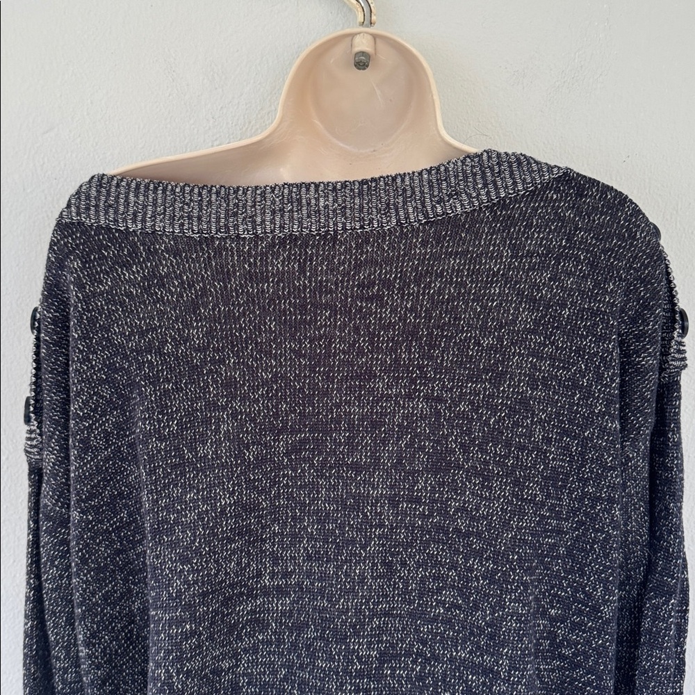 Joie Gadelle blue gray linen blend off-shoulder button detail knit sweater XS - Picture 10 of 15